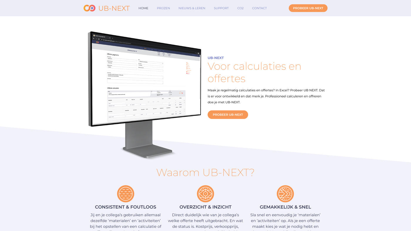 Homepage van de nieuwe website van UB-NEXT